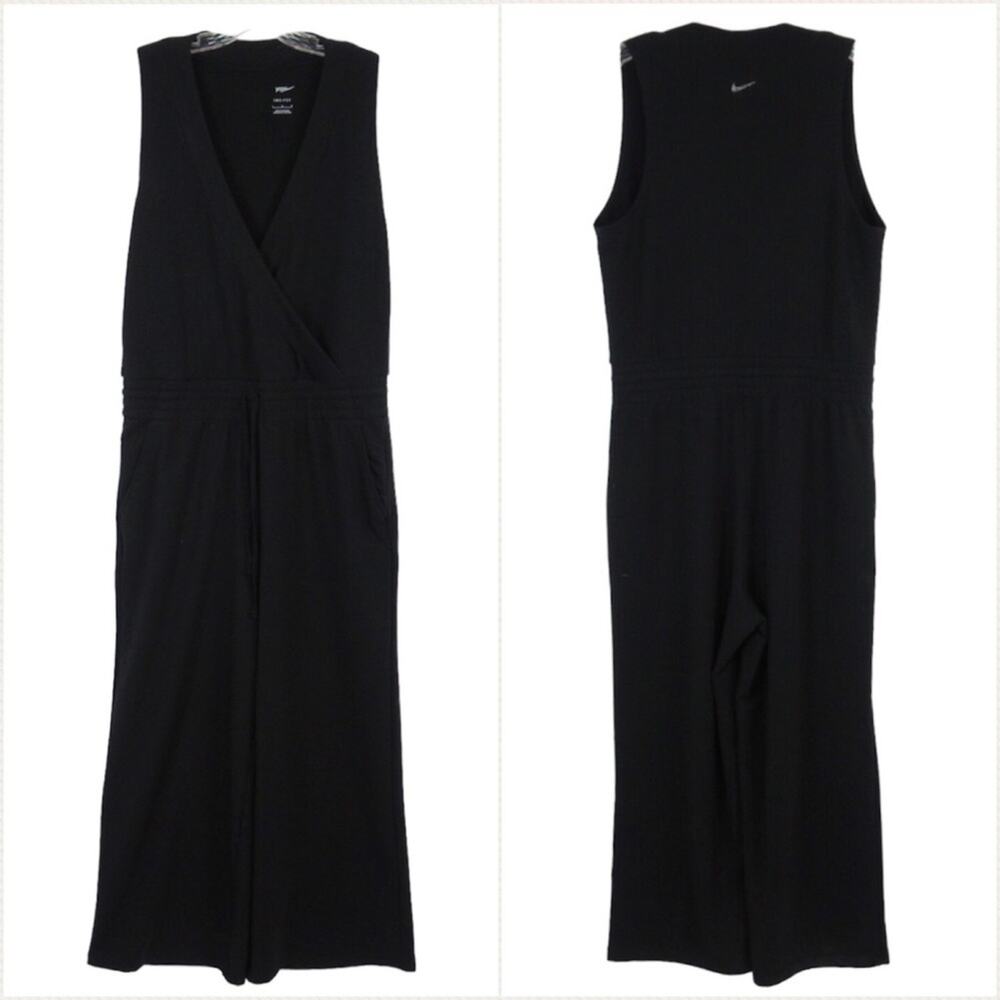 NIKE Yoga Cropped Wide Leg Jumpsuit in Black Dri-Fit French Terry - Size Large - Picture 12 of 12